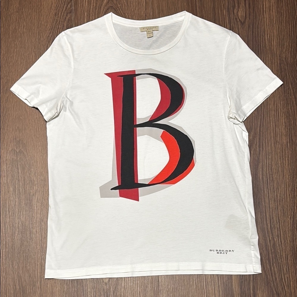 Burberry Brit Graphic Logo T-Shirt White Cotton Size Large Designer Tee